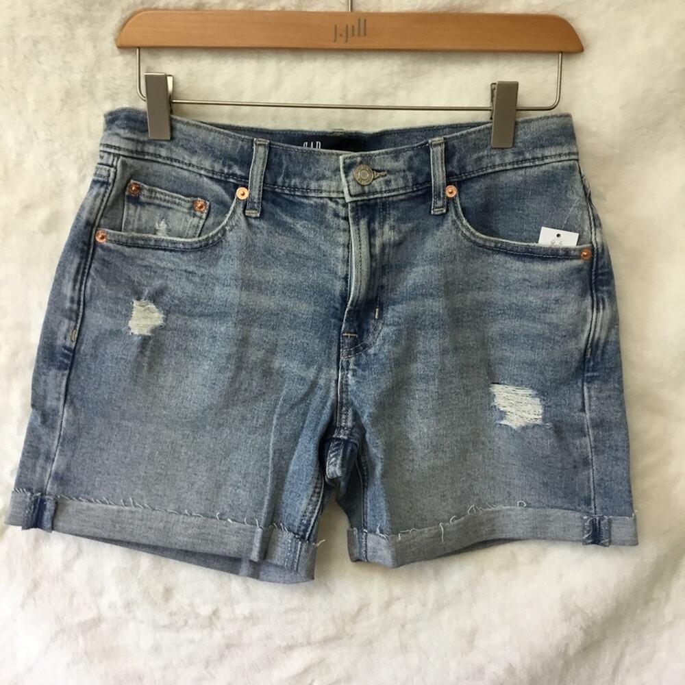GAP Factory Blue 5" Mid Rise Distressed Denim Shorts With Washwell™